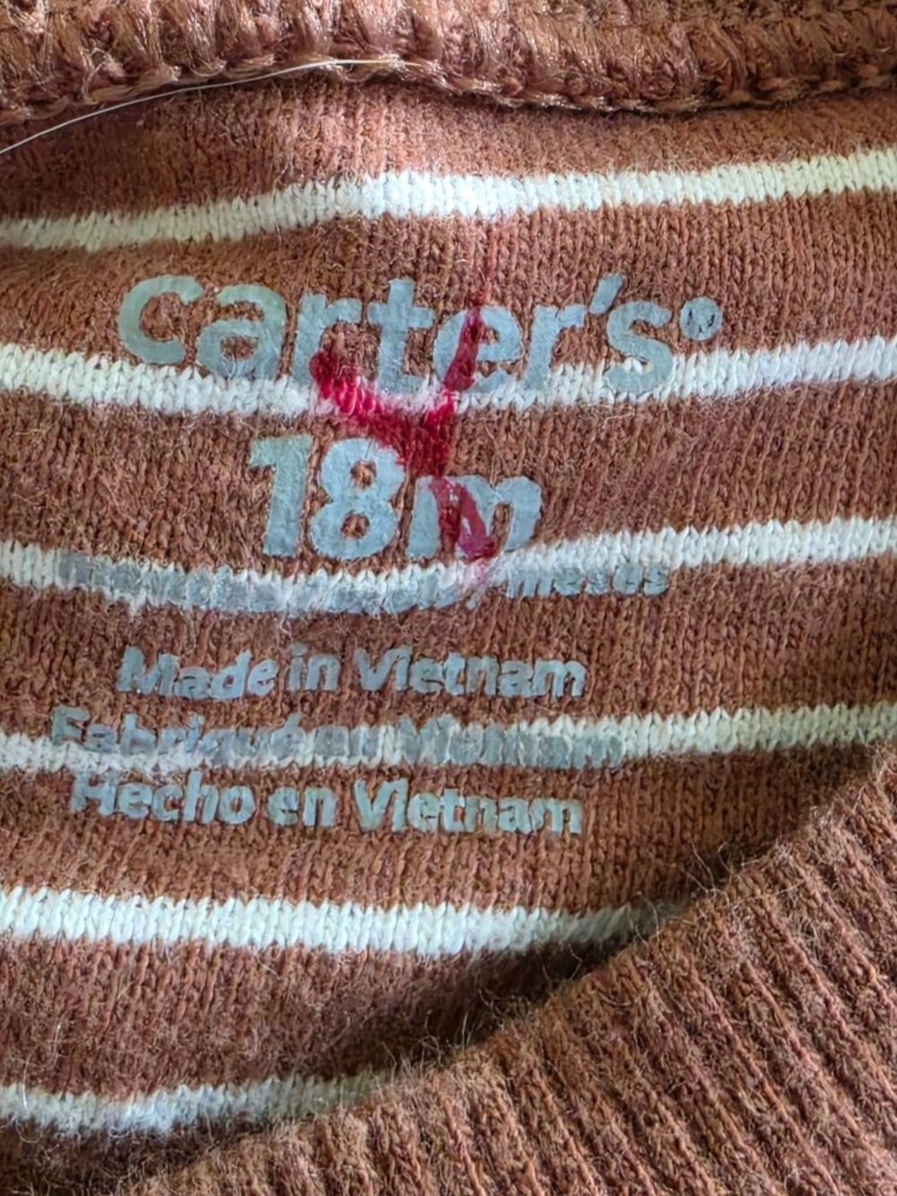 Carter's Brown Striped French Terry Romper Jumpsuit 18M Knee Patch - Picture 2 of 9